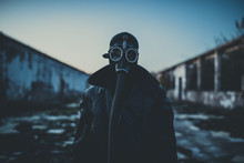 Man Wearing Protective Gas Mask.