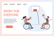 Joyful Disabled People In Wheelchair Playing Basketball.