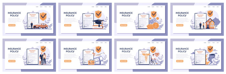 Wall Mural - Insurance web banner set. Idea of security and protection of property