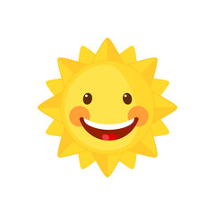  Funny Sun icon in flat style isolated on white background.
