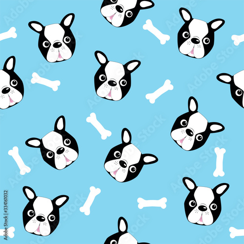 Mata magnetyczna Boston Terrier bezszwowy wzór na błękitnym tle. Dobry na, papier ścienny, papier do pakowania, projektowanie nadruków tekstylnych.