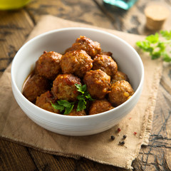 Wall Mural - Homemade meatballs in a white bowl