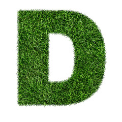 Wall Mural - Letter of grass alphabet. Grass letter D isolated on white background. Symbol with the green lawn texture. Eco symbol collection. 3D illustration.