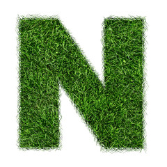 Wall Mural - Letter of grass alphabet. Grass letter N isolated on white background. Symbol with the green lawn texture. Eco symbol collection. 3D illustration.