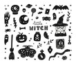 Witchcraft magic set of hand drawn doodle icons.