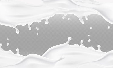 Wall Mural - milk splash frame pattern isolated on transparent background. 3d realistic yogurt or dairy cream wav