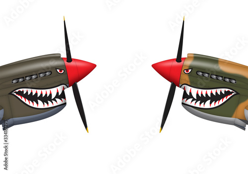 Curtiss P-40 nose decorated with shark teeth isolated