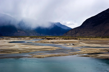 Himalaya mountain landscape with lake in Tibet China 