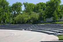 Green Public Park In Yekaterinburg. Granite Amphitheater.