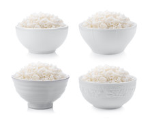 Rice In White Bowl On White Background