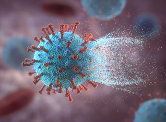 Canvas Print - Concept image of the destruction of a virus. Vaccine and idea of prophylaxis, preventive healthcare.