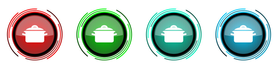 Leinwandbilder - Cook round glossy vector icons, set of buttons for webdesign, internet and mobile phone applications in four colors options isolated on white background