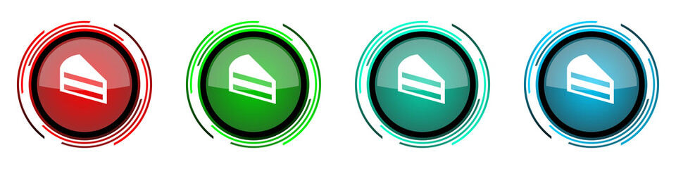 Poster - Cake round glossy vector icons, set of buttons for webdesign, internet and mobile phone applications in four colors options isolated on white background
