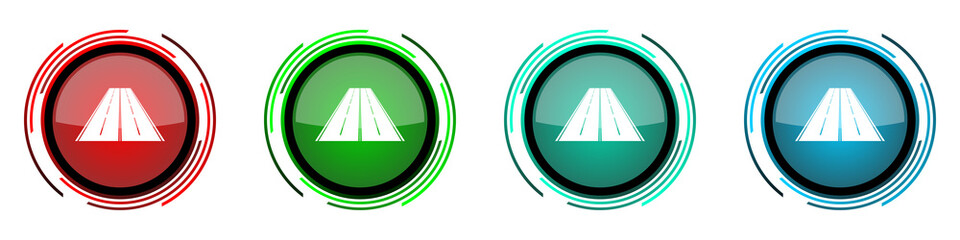Leinwandbilder - Road round glossy vector icons, set of buttons for webdesign, internet and mobile phone applications in four colors options isolated on white background