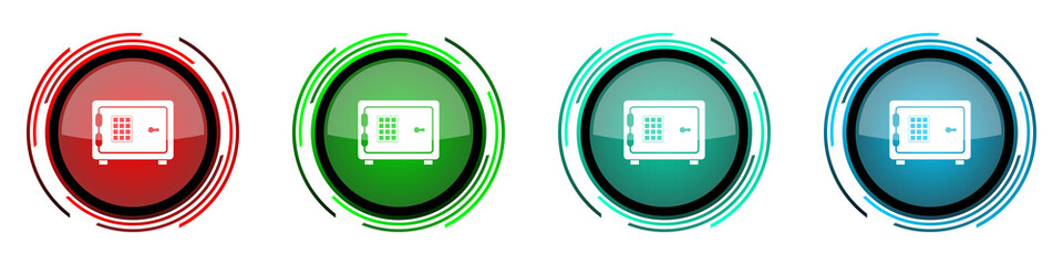 Leinwandbilder - Digital safe round glossy vector icons, bank, business set of buttons for webdesign, internet and mobile phone applications in four colors options isolated on white background
