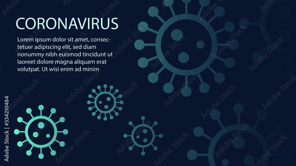 Coronavirus, covid 19 banner. Corona virus information banner or background. Coronavirus, covid template, pattern with virus icons. Abstract background, template. Vector illustration - obrazy, fototapety, plakaty 
