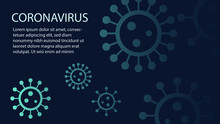 Coronavirus, Covid 19 Banner. Corona Virus Information Banner Or Background. Coronavirus, Covid Template, Pattern With Virus Icons. Abstract Background, Template. Vector Illustration
