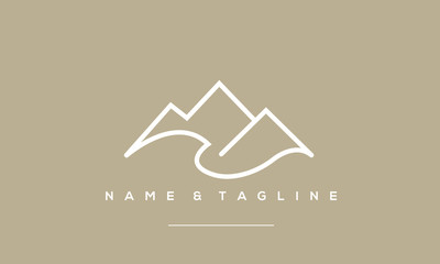 Wall Mural - A line art icon logo of a minimal mountain, peak, summit