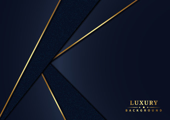 abstract luxury dark blue overlap layers background with glitter and golden lines.