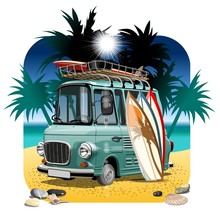 Vector Cartoon Retro Camper Van. Available Eps-10 Vector Format Separated By Groups With Transparency Effects For One-click Repaint