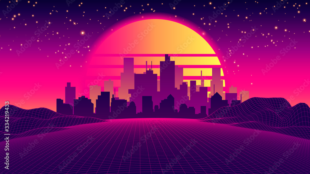 Stock-Vektorgrafik „Sci-fi Vector Background, Night City Skyline in the ...