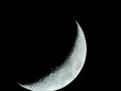 increasing sickle-shaped quarter moon with its moon craters stands in the black night sky