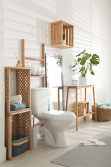 Poster - Interior of stylish bathroom with toilet bowl and decor elements