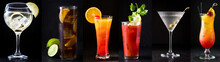 Collage Of Different Cocktails On Black Background
