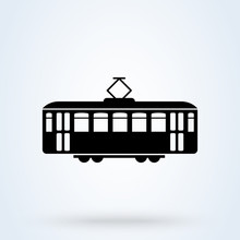 Retro Tram Side View Icon. Tramway Transportation Concept. Vector Illustration.