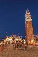 Wall Mural - Bell tower and historical buildings at Piazza San Marco at night in Venice