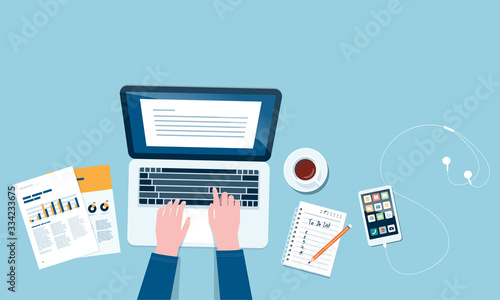 Fotografía flat vector work from home workplace concept and business smart working online c