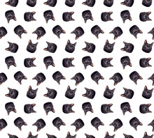 Face Of A Black Cat On A White Background Seamless Pattern