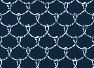 Poster - Vector rope, fishing net, seamless. Blue background.