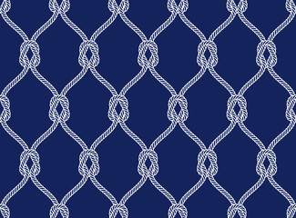 Poster - Vector rope, fishing net, seamless. Blue background.