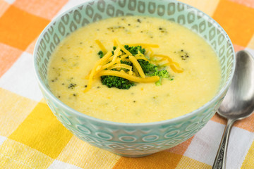 Wall Mural - Homemade broccoli cheddar cheese soup.