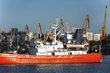 cargo ship and crane. Container terminal. for delivery and transportation. Industrial Container Shipping Commercial Port - Image.