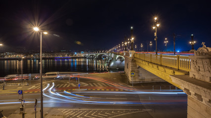 Wall Mural - View of Margaret Bridge illuminated at night in Budapest, Hungary