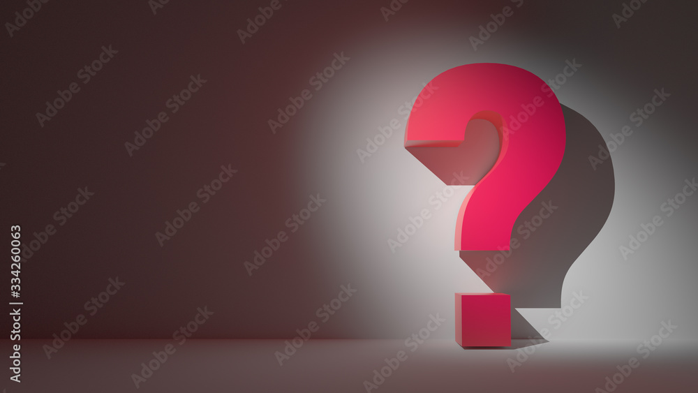 Red question mark on a white background. 3D render of a three ...
