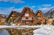 Beautiful village with Gassho-style houses during winter in Japan