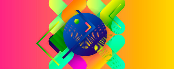 Bright juicy colors background with geometric elements, lines and dots for text, universal design, banner concept