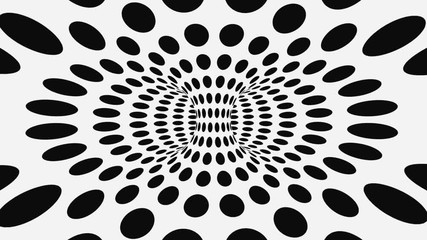 Wall Mural - Black and white psychedelic optical illusion. Abstract hypnotic animated background. Polka dot geometric monochrome wallpaper