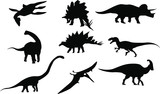 Fototapeta Dinusie - Image of silhouettes in different representatives of the Jurassic period. Dinosaurs Vector image. EPS10