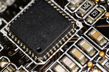 Canvas Print - Microprocessor on computer motherboard in macro view.