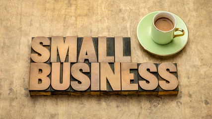 Wall Mural - small business word abstract in wood type