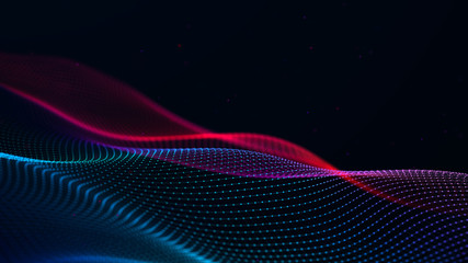 Fototapete - Abstract futuristic wave background. Network connection dots and lines. Digital background. 3d rendering.
