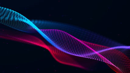 Leinwandbilder - Abstract futuristic wave background. Network connection dots and lines. Digital background. 3d rendering.