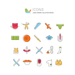 Sticker - Set Vector Line Icons of Fencing.