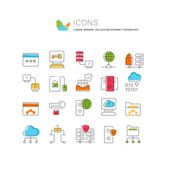 Poster - Set Vector Line Icons of Internet Technology