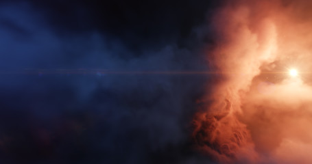 Wall Mural - central stars carved out a cavernous bowl-like cavity in the wall of a giant cloud nebula, ultraviol