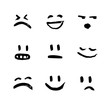 Set of vector emoticons, smiley, kaomoji, and mood expressions. Modern grunge, textured emoji looks like graffiti for any projects, prints, and web interfaces. Excellent templates for your design.